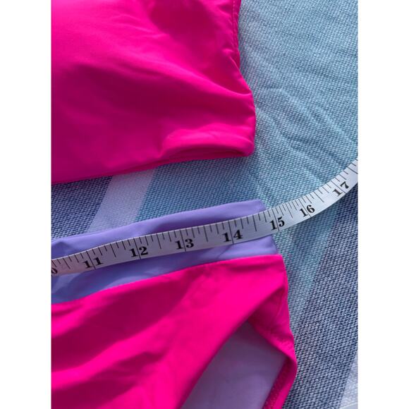NWOT, Brand Unknown, One Shoulder Bikini, Pink and Purple, Sz XL - Picture 4 of 11